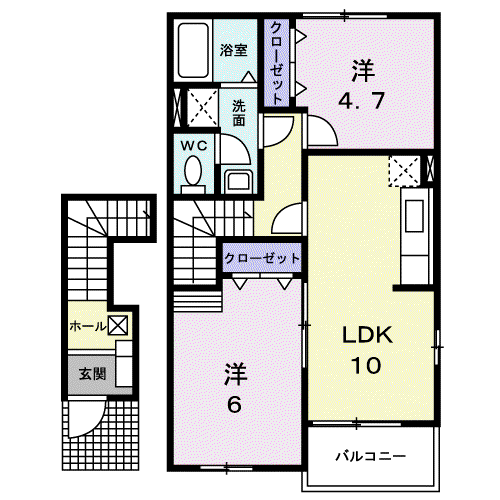 プラシードB(2DK/2階)の間取り写真