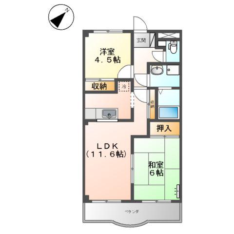 プリベールS(2LDK/1階)の間取り写真