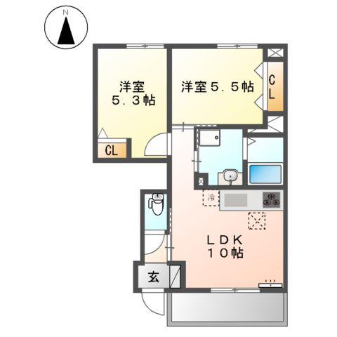 プルミエール(2LDK/1階)の間取り写真