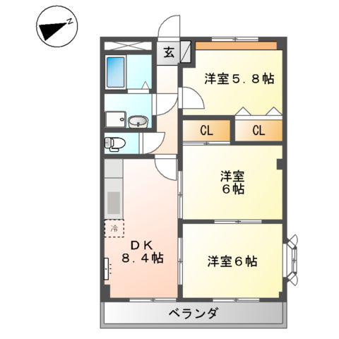 サンフォレスト曙(3DK/1階)の間取り写真