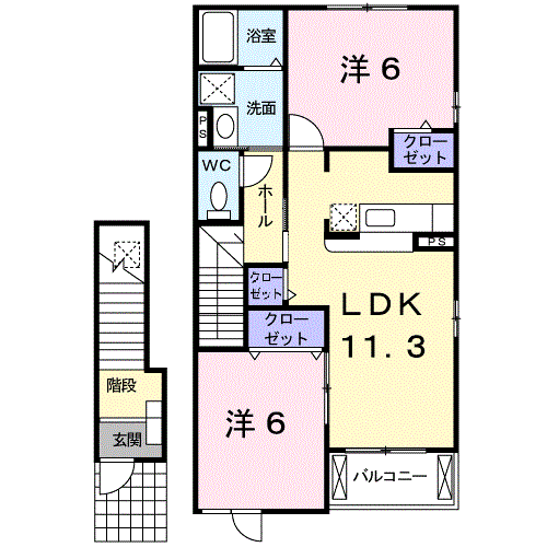 ハートヒルズA(2LDK/2階)の間取り写真
