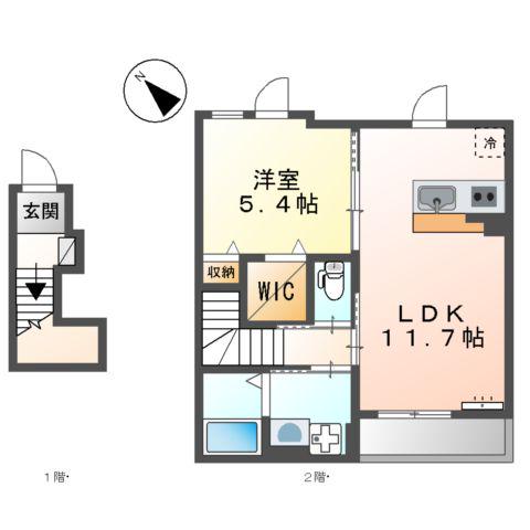 フェリシテⅡ(1LDK/2階)の間取り写真