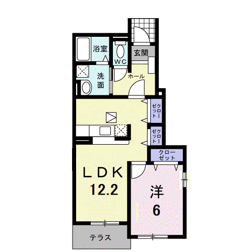 ラルジュグリーンC(1LDK/1階)の間取り写真