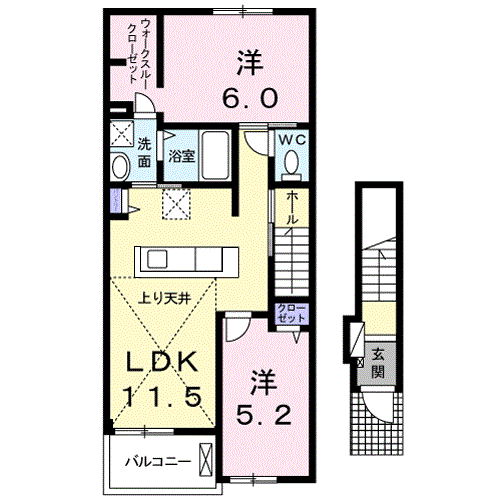 ビオーレ御幸(2LDK/2階)の間取り写真