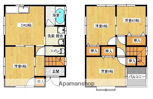 山陽本線 福山駅 バス乗車時間：15分 新涯町六丁目バス停で下車 徒歩7分 2階建 築21年(4DK)の間取り写真