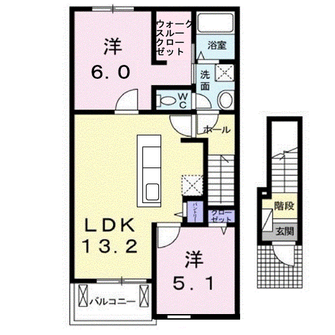 めぞん春日Ⅰ(2LDK/2階)の間取り写真