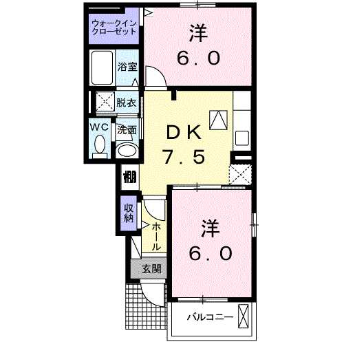 メゾンドボヌールA(2DK/1階)の間取り写真