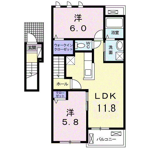 フィデールA(2LDK/2階)の間取り写真