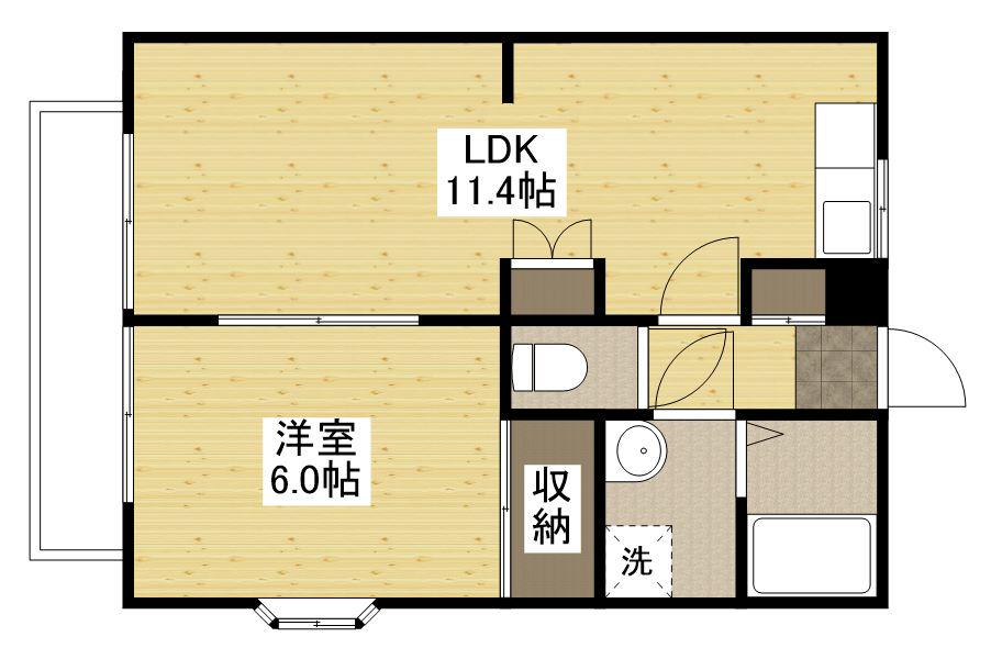 さくらフォレスト神辺(1LDK/1階)の間取り写真