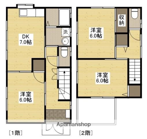 福塩線 福山駅 徒歩34分 2階建 築26年(3DK)の間取り写真