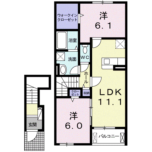 エクセラン(2LDK/2階)の間取り写真