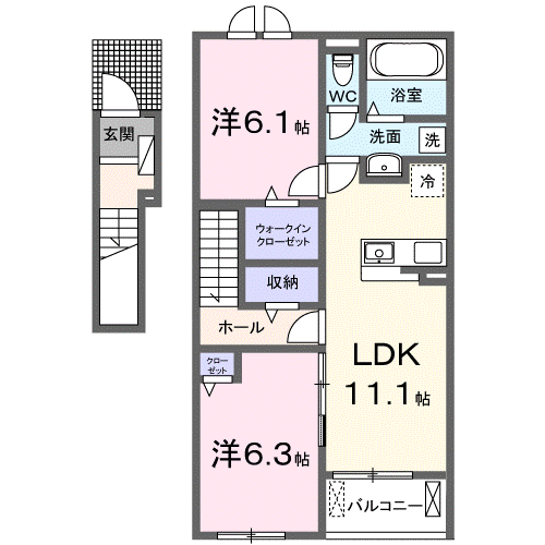 ミリア ヴィータ Ⅱ(2LDK/2階)の間取り写真