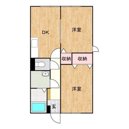 ベルシティB(2DK/1階)の間取り写真