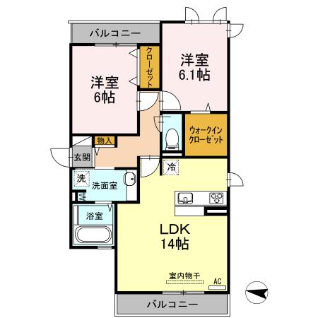 ヴィルヌーヴ アン(2LDK/2階)の間取り写真