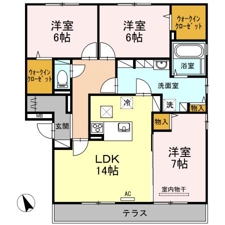ファミーユ曙(3LDK/1階)の間取り写真