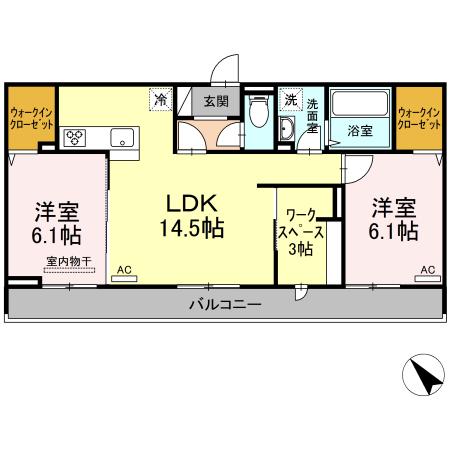 ローズ多治米(2LDK/3階)の間取り写真