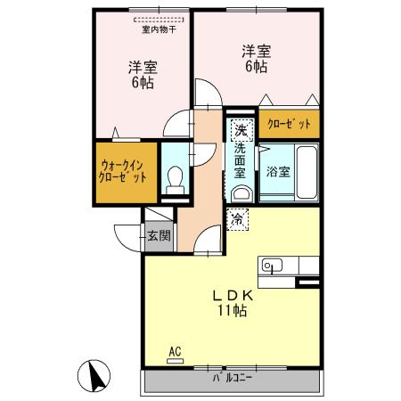 グリーンレジデンスA棟(2LDK/2階)の間取り写真