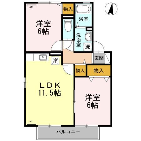 セジュール新市A棟(2LDK/2階)の間取り写真