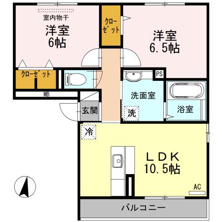 ラ ヴィータ(2LDK/2階)の間取り写真