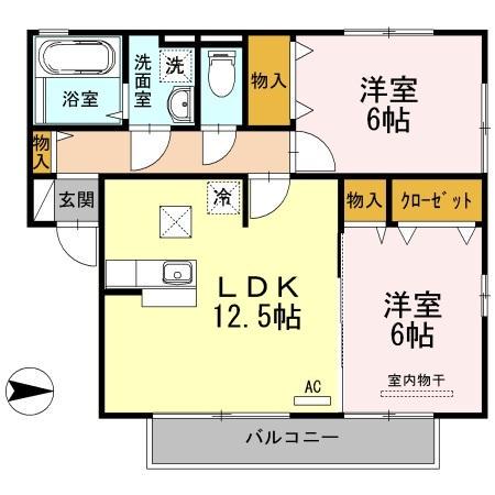 リベルタスクエア A棟(2LDK/2階)の間取り写真