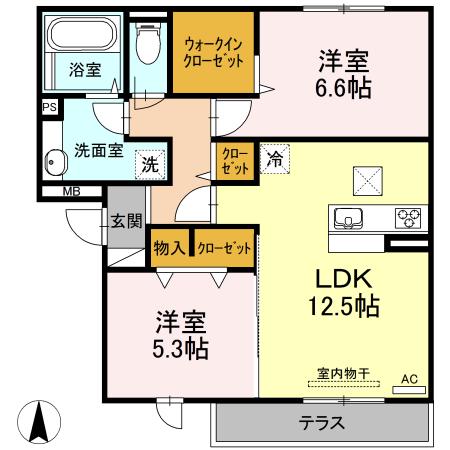 グッディⅡ(2LDK/1階)の間取り写真
