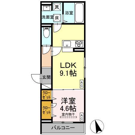 D-RESIDENCE曙町一丁目(1LDK/1階)の間取り写真