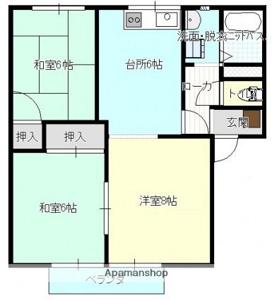 レジデンスB棟(3DK/2階)の間取り写真