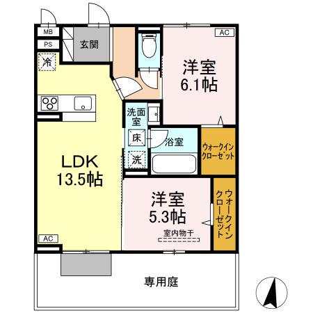 D-ROOMフィオーレ(2LDK/1階)の間取り写真