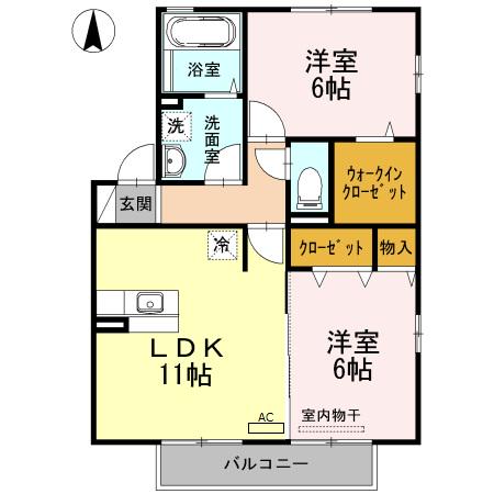 ルミエール手城 B棟(2LDK/2階)の間取り写真