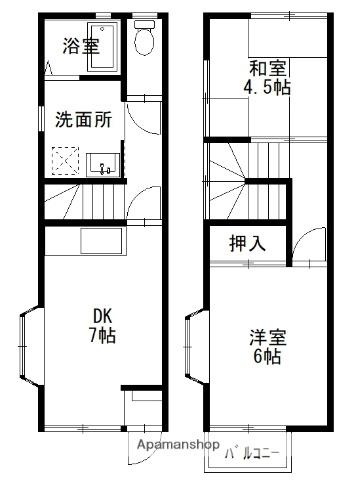 クレール美の浜 D(2DK/1階)の間取り写真