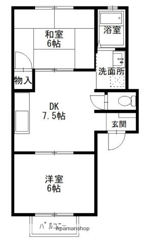 クレール美の浜 D(2DK/1階)の間取り写真