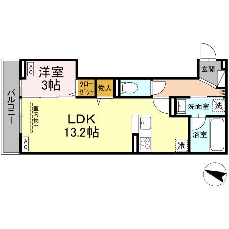 DーRESIDENCE明神(1LDK/3階)の間取り写真