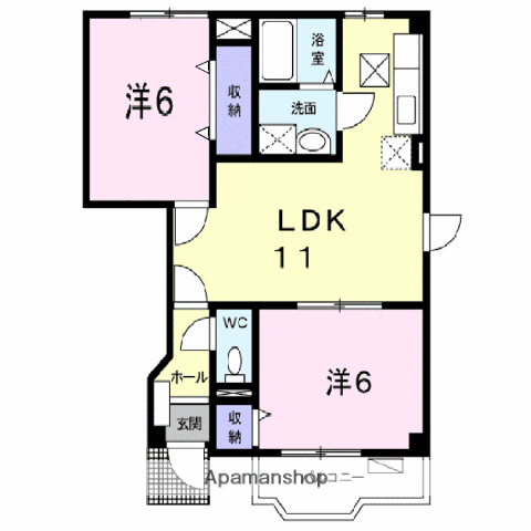 アヴァンパルクB(2LDK/1階)の間取り写真