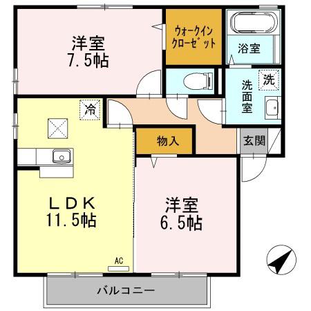 セジュールセラ E棟(2LDK/1階)の間取り写真