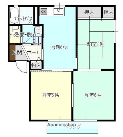 フェアリーランドB棟(3DK/2階)の間取り写真