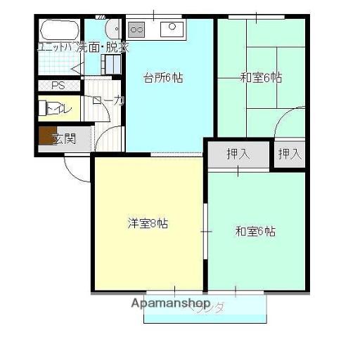 レジデンスA棟(3DK/1階)の間取り写真