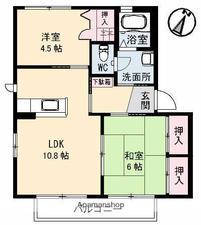 ハミングバード G棟(2LDK/2階)の間取り写真