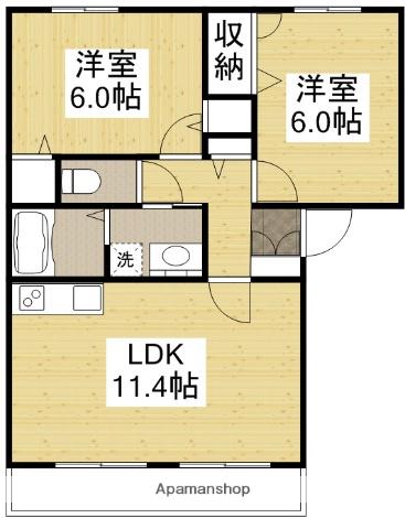 マリベール明神弐番館(2LDK/2階)の間取り写真
