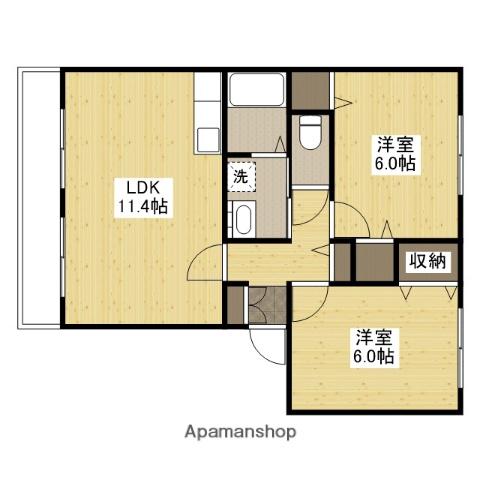 マリベール明神弐番館(2LDK/2階)の間取り写真