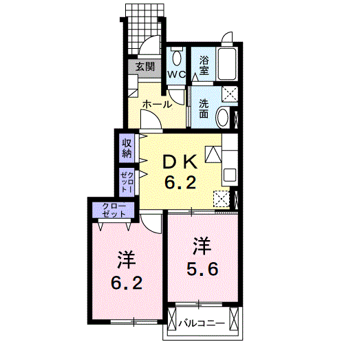クレイン・ガーデンC(2DK/1階)の間取り写真