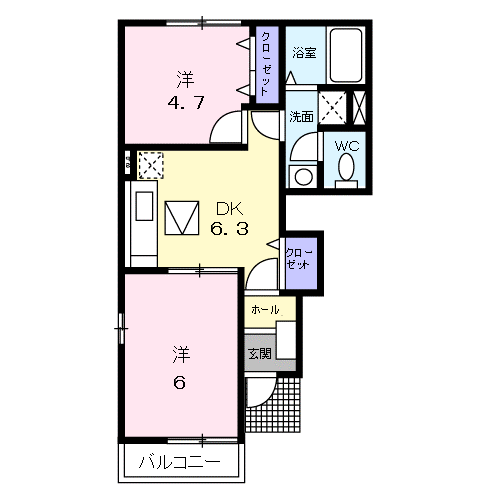 ソル・サリエンテB(2DK/1階)の間取り写真