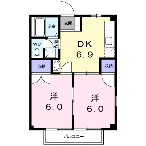 ヴィラ丸河南(2DK/2階)の間取り写真