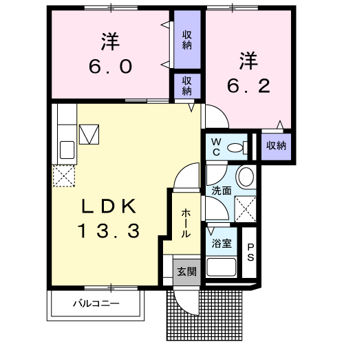 クィーンペガサスⅠ(2LDK/1階)の間取り写真