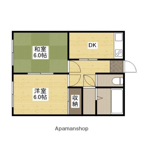 東海道・山陽新幹線 三原駅 バス乗車時間：3分 税務署前バス停で下車 徒歩3分 2階建 築55年(2K/1階)の間取り写真