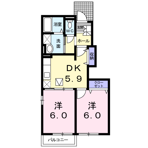 カーサグランデ1(2DK/1階)の間取り写真