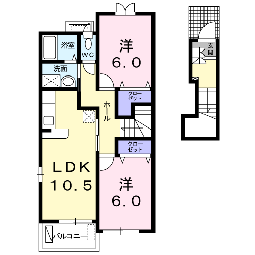カーサグランデ1(2LDK/2階)の間取り写真