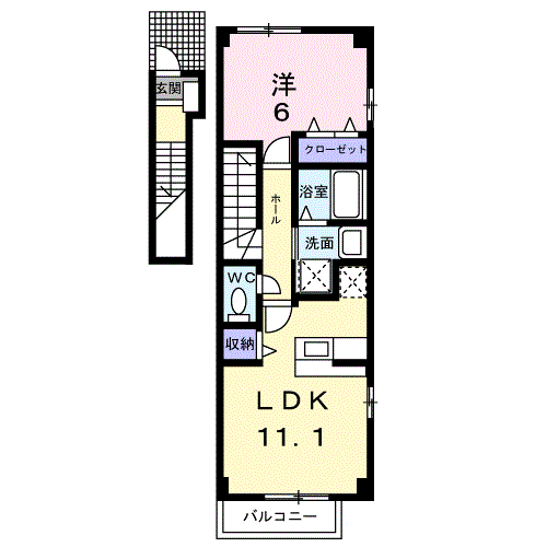 ブリューワリー土生B(1LDK/2階)の間取り写真