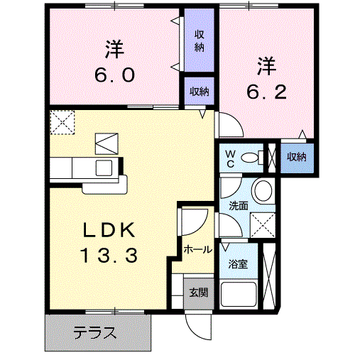 サンプレインA(2LDK/1階)の間取り写真