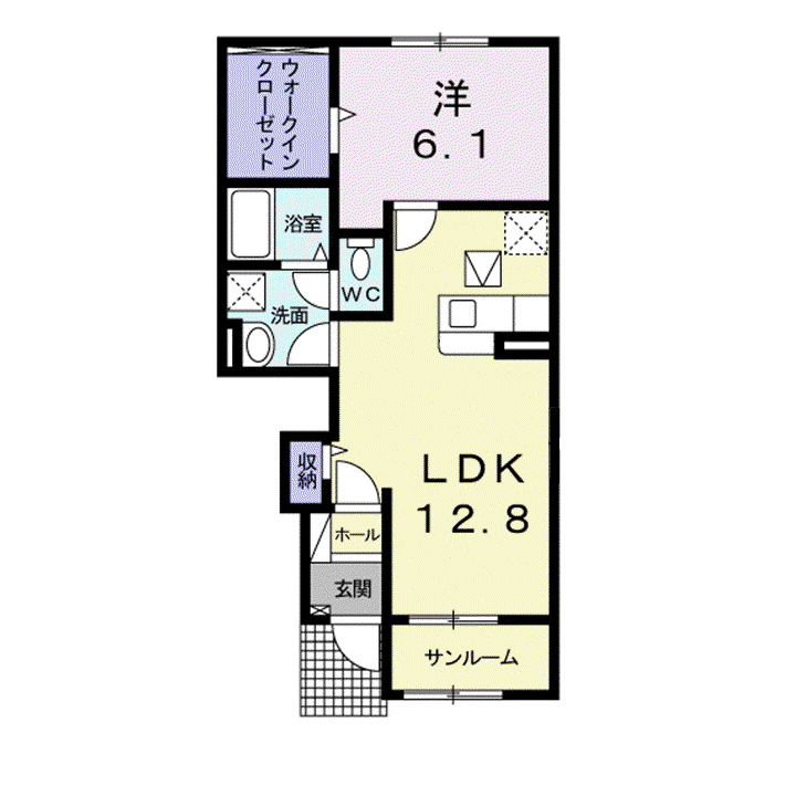 コスモスⅢ(1LDK/1階)の間取り写真