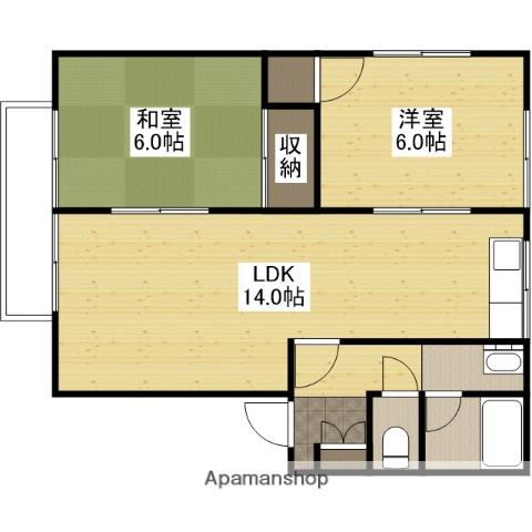 フラット・パルB(2LDK/2階)の間取り写真